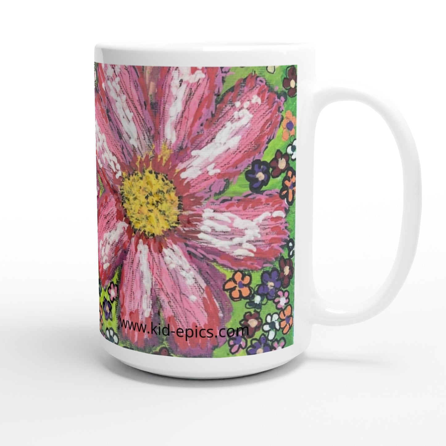 White 15oz Ceramic Mug  - A Multitude of Flowers | Kid-Epics Expressions