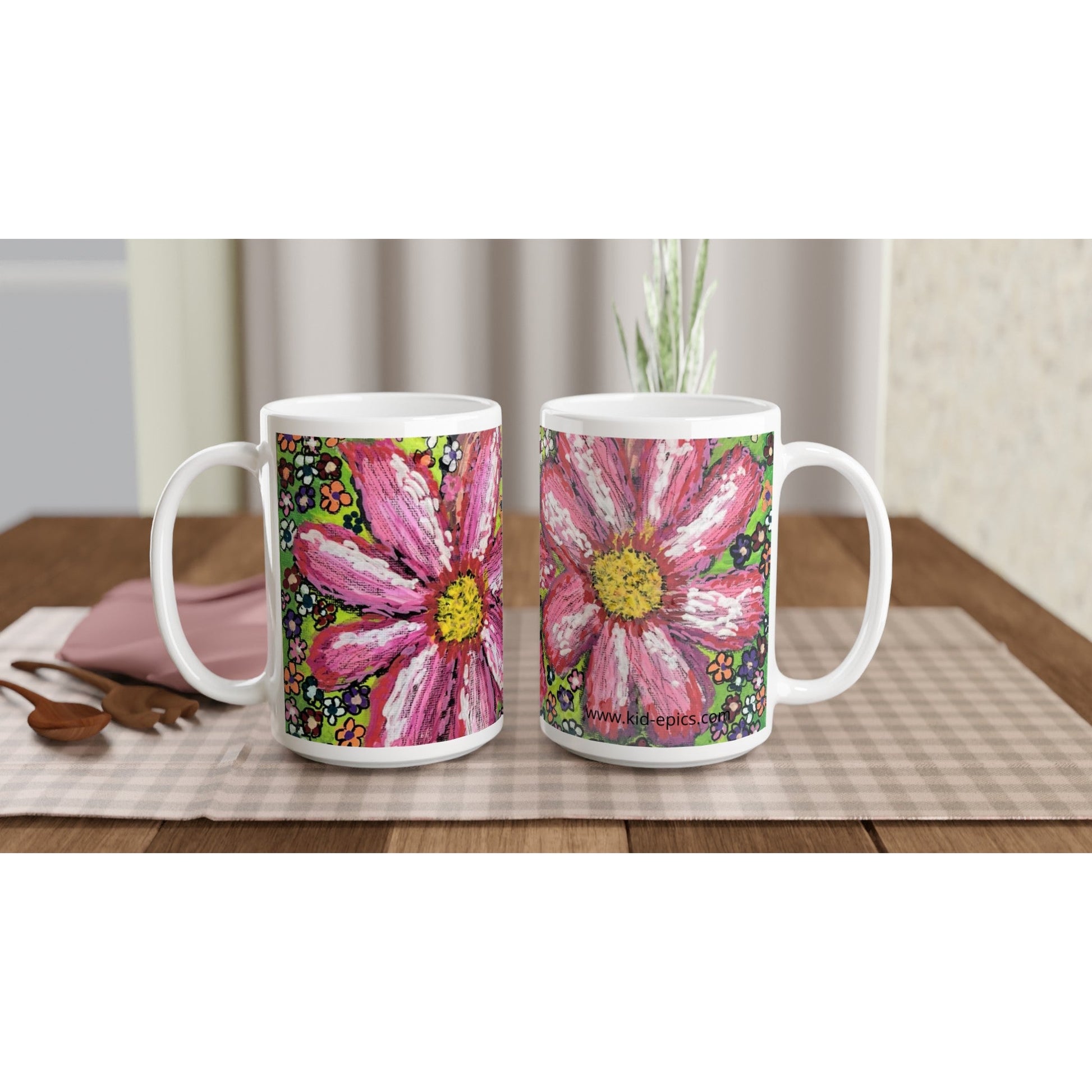 White 15oz Ceramic Mug  - A Multitude of Flowers | Kid-Epics Expressions