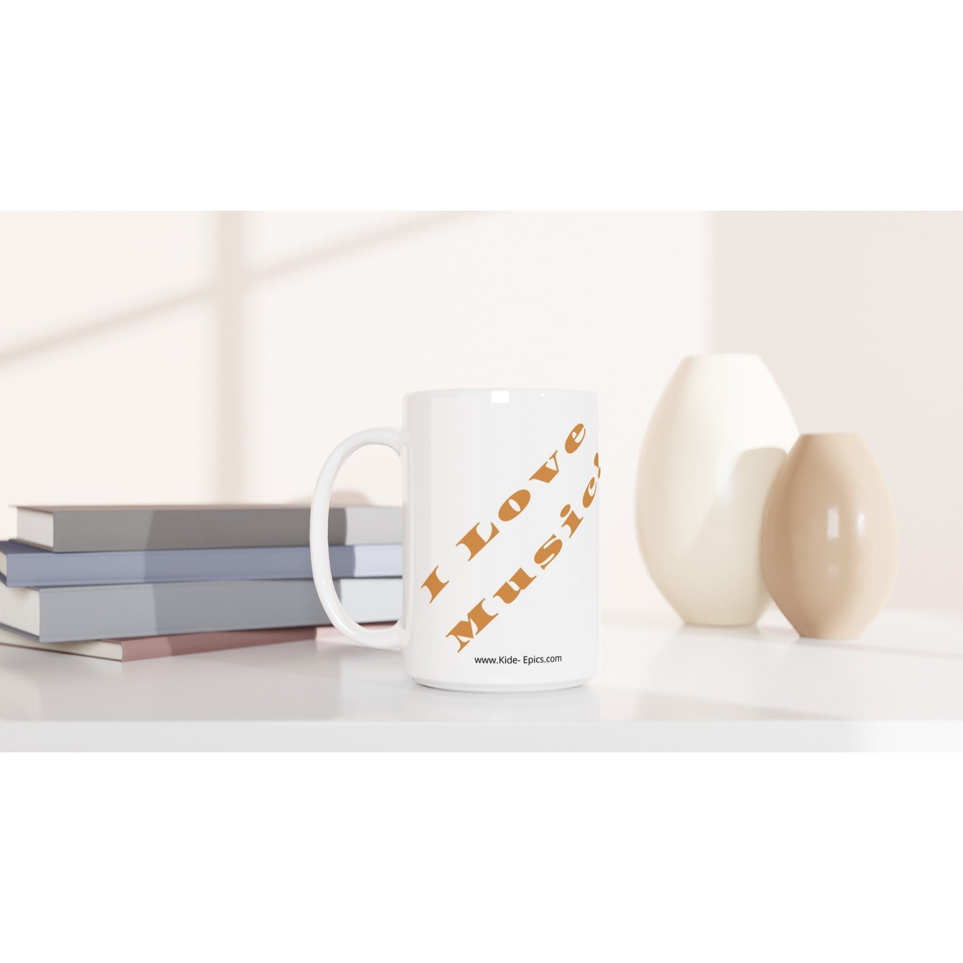 White 15oz Ceramic Mug I Love Music! | Kid-Epics Expressions