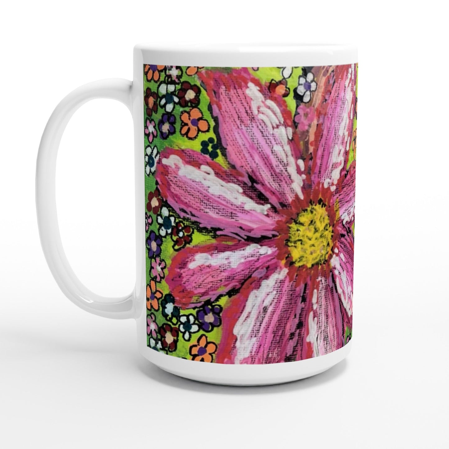 White 15oz Ceramic Mug  - A Multitude of Flowers | Kid-Epics Expressions