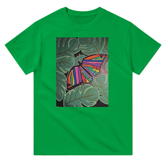 Heavyweight Unisex Crewneck T-shirt - Rainbow Flutter-By | Kid-Epics Expressions