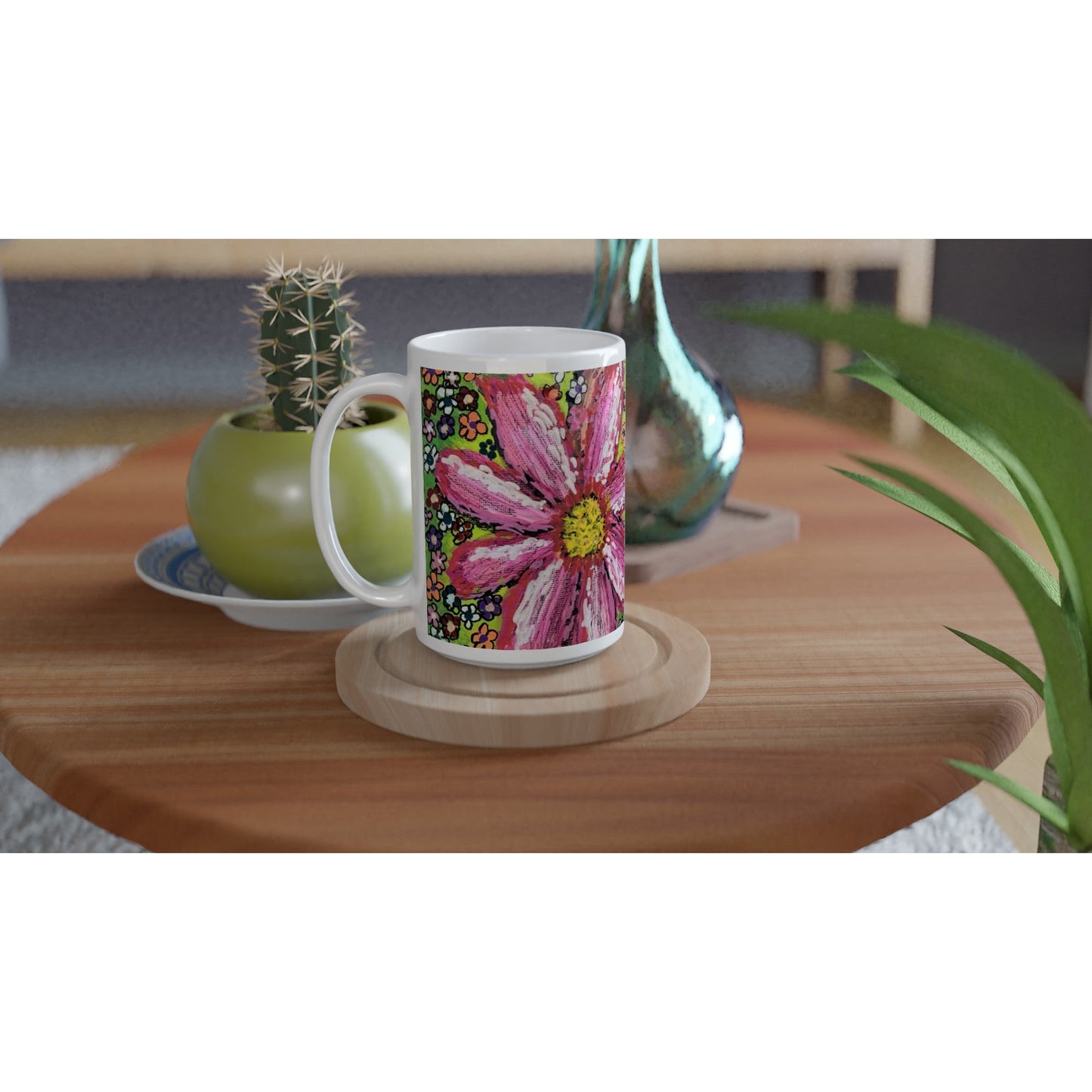 White 15oz Ceramic Mug  - A Multitude of Flowers | Kid-Epics Expressions