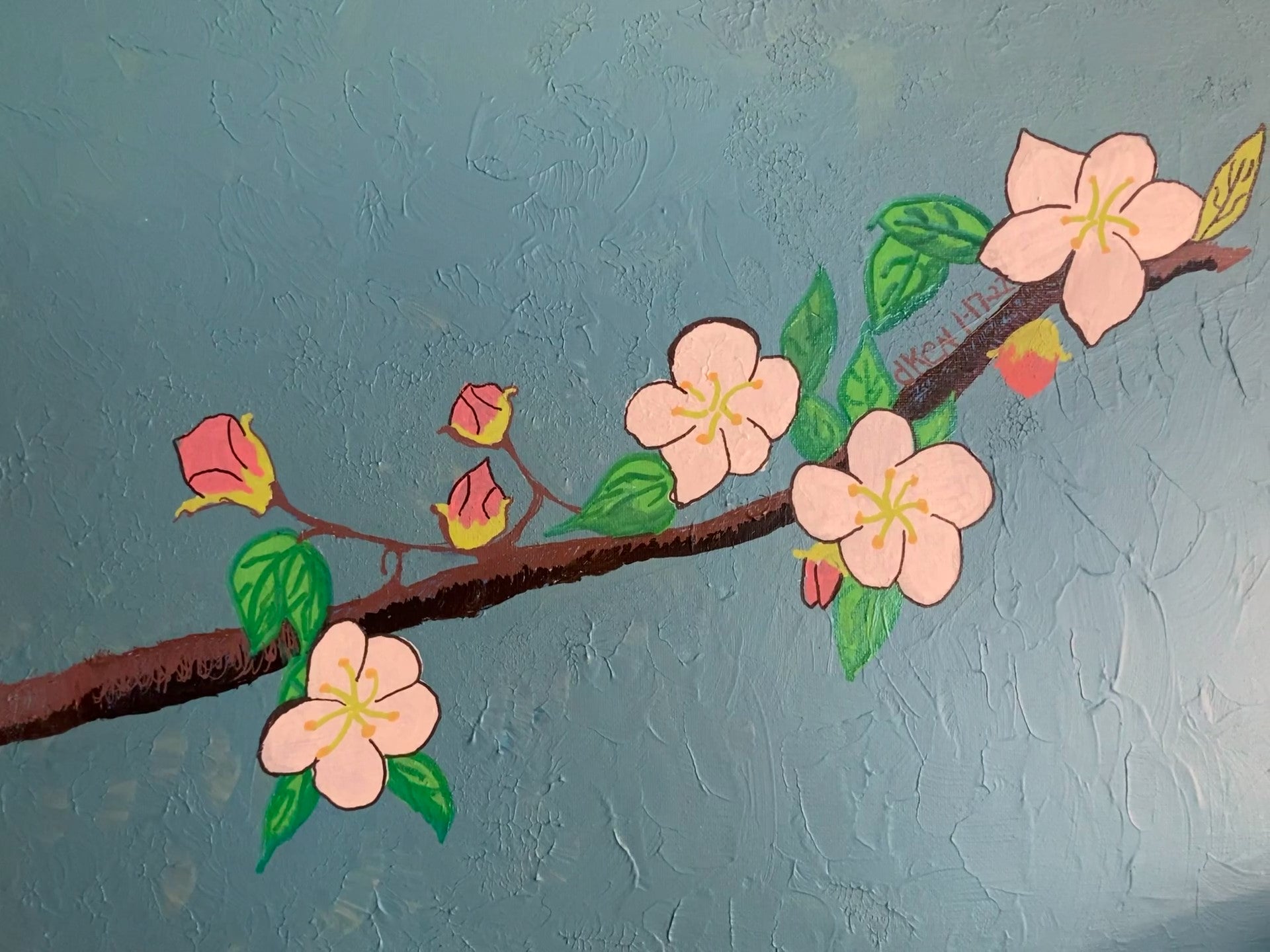 Apple Blossom Branch Original Painting of Apple blossom Branch on light blue background | Kid-Epics Expressions